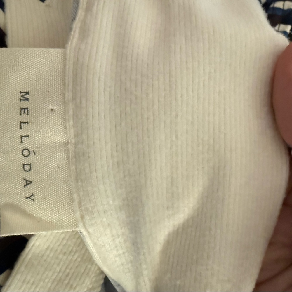 NWT Melloday Navy Cream Geometric Button Up Collared Long Sleeve Size L - Picture 10 of 10